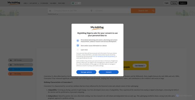 Security scan screenshot of https://www.myjobmag.com/hr-glossary/generation-x
