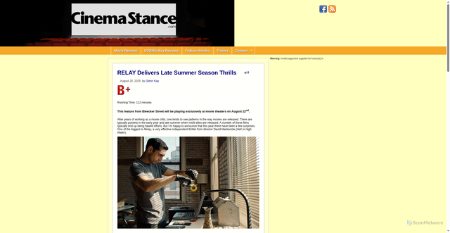 Security scan screenshot of https://www.cinemastance.com/relay-delivers-late-summer-season-thrills/