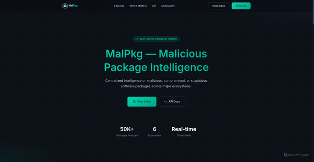 Security scan screenshot of https://malpkg.com