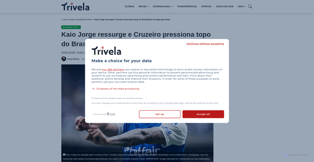 Security scan screenshot of https://trivela.com.br/brasil/campeonato-brasileiro/kaio-jorge-cruzeiro-vitoria-pressiona-briga-titulo/
