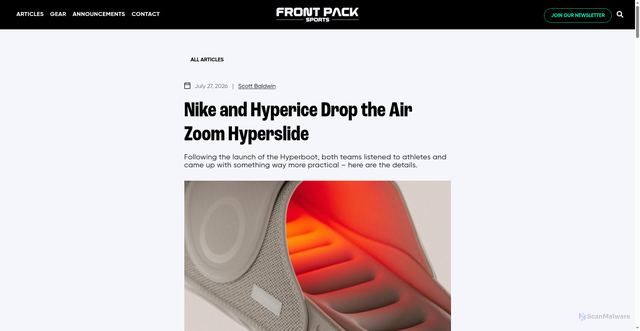 Security scan screenshot of https://frontpacksports.com/nike-recovery-slide-hyperice-air-zoom-hyperslide/