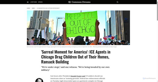 Security scan screenshot of https://www.commondreams.org/news/ice-raid-chicago-apartment