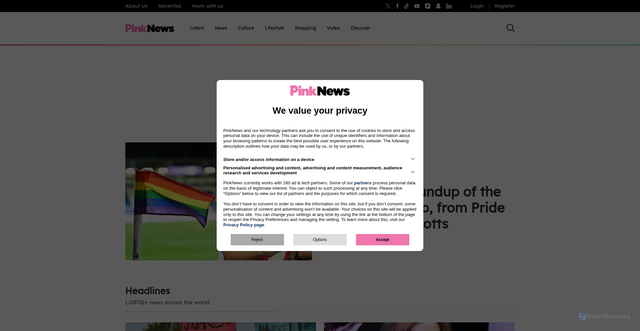 Security scan screenshot of https://thepinknews.com