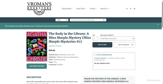 Security scan screenshot of https://vromansbookstore.com/book/9780063214019