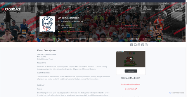 Security scan screenshot of https://www.raceplace.com/events/13370/lincoln-marathon