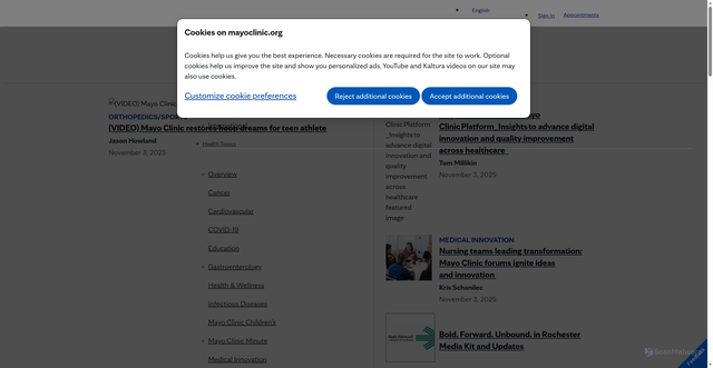 Security scan screenshot of https://newsnetwork.mayoclinic.org/