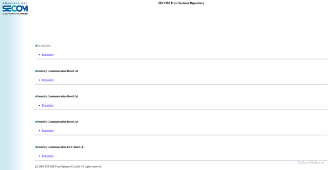 Security scan screenshot of https://repository.secomtrust.net