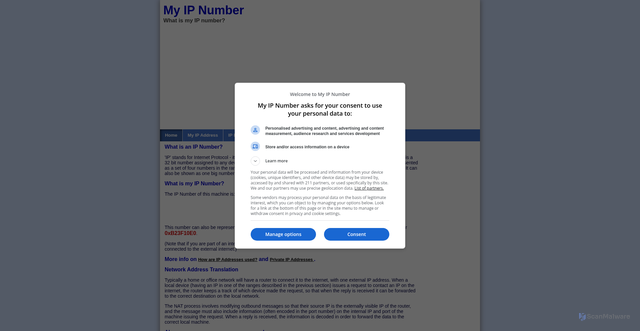 Security scan screenshot of https://myipnumber.com