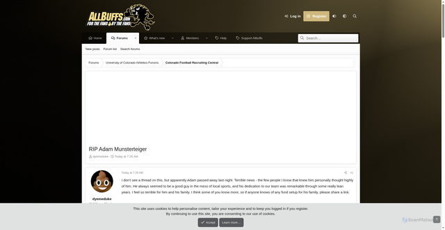Security scan screenshot of https://allbuffs.com/threads/rip-adam-munsterteiger.164264/