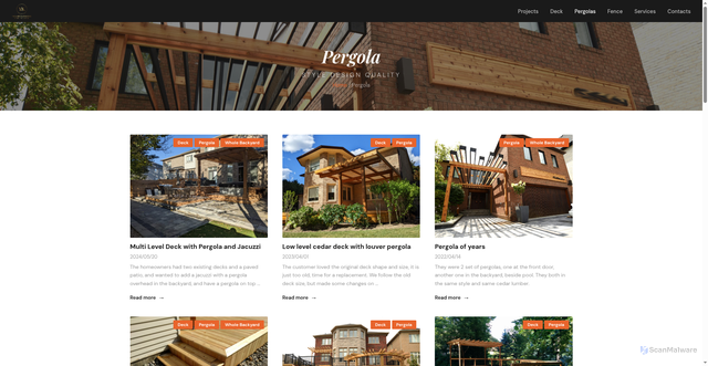 Security scan screenshot of https://ykwoodworking.pages.dev/pergolas.html