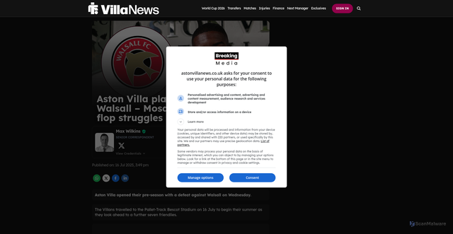 Security scan screenshot of https://www.astonvillanews.co.uk/match/aston-villa-player-ratings-v-walsall-mosquera-shines-3-10-flop-struggles