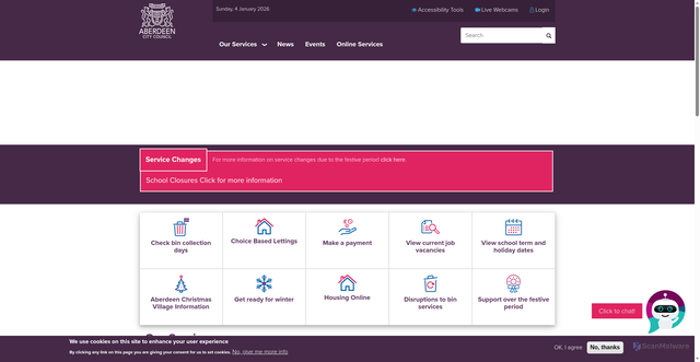 Security scan screenshot of https://www.aberdeencity.gov.uk/