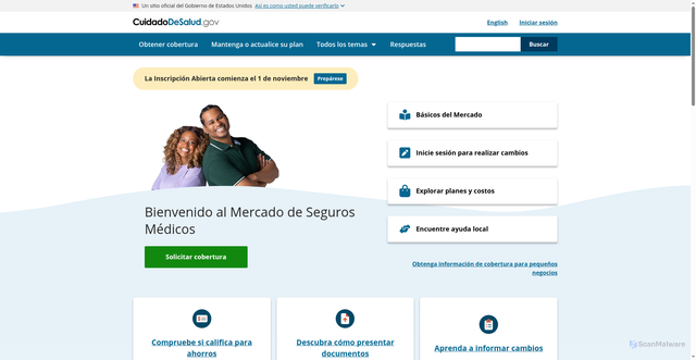 Security scan screenshot of https://www.cuidadodesalud.gov/es/