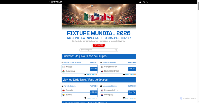 Security scan screenshot of https://especiales.depor.com/calendario-mundial-2026-fixture-grupos-partidos-sedes-fechas-horario-television-TV-estados-unidos-mexico-canada-copa-del-mundo/