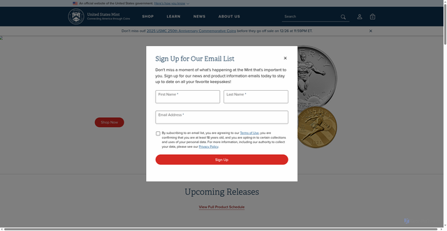 Security scan screenshot of https://usmint.gov/
