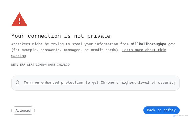 Security scan screenshot of http://millhallboroughpa.gov/