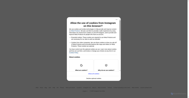 Security scan screenshot of https://www.instagram.com/sce/?hl=en