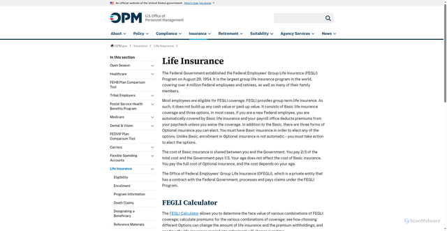 Security scan screenshot of https://www.opm.gov/healthcare-insurance/life-insurance