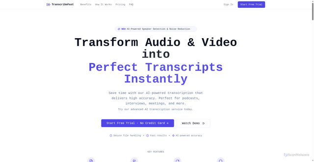 Security scan screenshot of https://transcribefast-lovable.pages.dev/