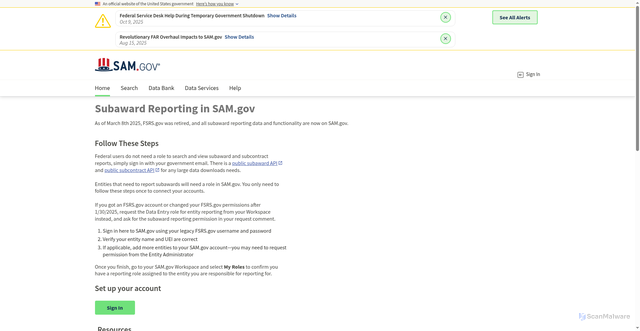 Security scan screenshot of https://sam.gov/fsrs