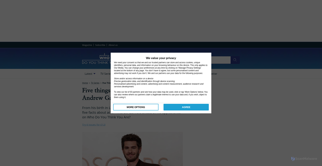 Security scan screenshot of https://www.whodoyouthinkyouaremagazine.com/tv-series/andrew-garfield