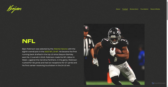 Security scan screenshot of https://www.bijanrobinson.com/football