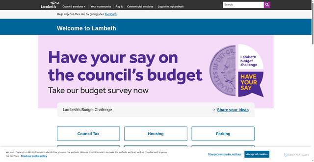 Security scan screenshot of https://www.lambeth.gov.uk/