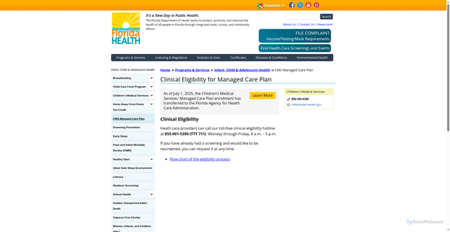 Security scan screenshot of https://www.floridahealth.gov/programs-and-services/childrens-health/cms-plan/
