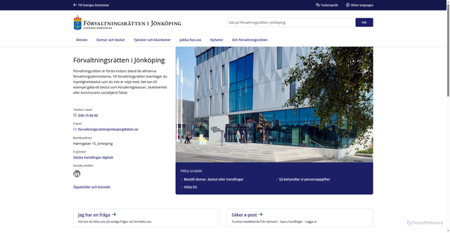 Security scan screenshot of https://www.forvaltningsrattenijonkoping.domstol.se