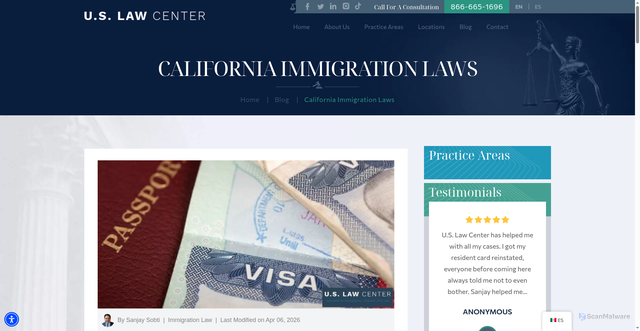 Security scan screenshot of https://www.uslawcenteronline.com/blog/california-immigration-laws/