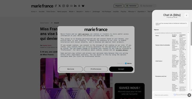 Security scan screenshot of https://www.mariefrance.fr/beaute/miss-france-2026-corse-44-vise-couronne-nationale-reve-devient-realite-1179761.html