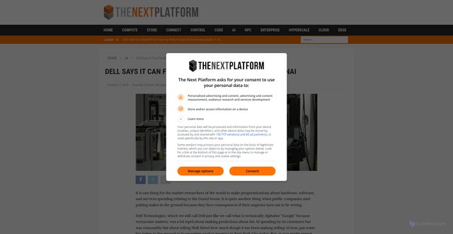 Security scan screenshot of https://www.nextplatform.com/2025/10/07/dell-says-it-can-finally-make-some-big-money-on-genai/