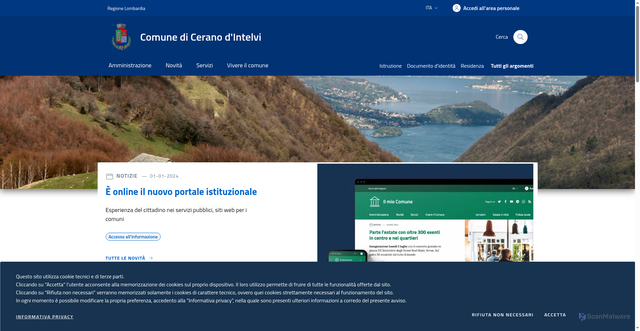 Security scan screenshot of https://www.comune.ceranodintelvi.co.it/