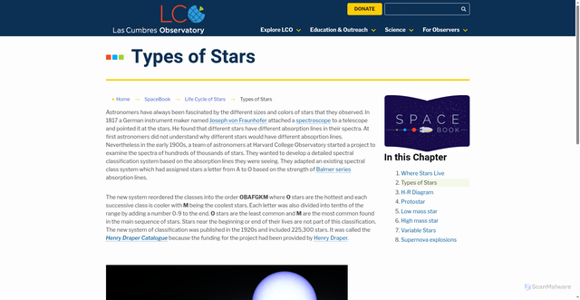 Security scan screenshot of https://lco.global/spacebook/stars/types-stars/