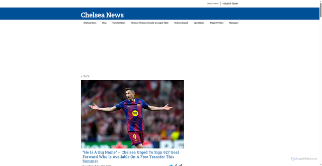 Security scan screenshot of https://chelseanews.com/blog/chelsea-transfer-news-robert-lewandowski-cole/