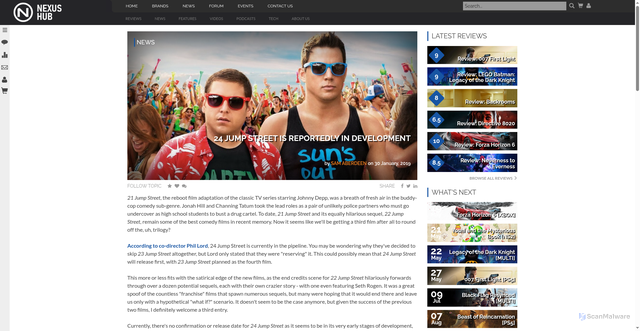 Security scan screenshot of https://nexushub.co.za/nexus/24-jump-street-is-reportedly-in-development.html?srsltid=AfmBOoqfpBC1CUagpMVtoCOAh7vCmv2nJL1neQvBYJZ0TZEa_3XWDWiP