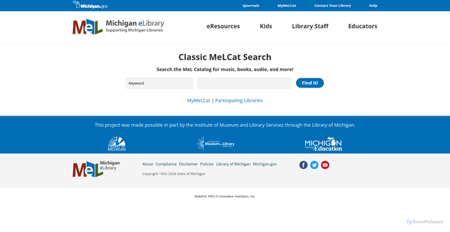 Security scan screenshot of https://elibrary.mel.org