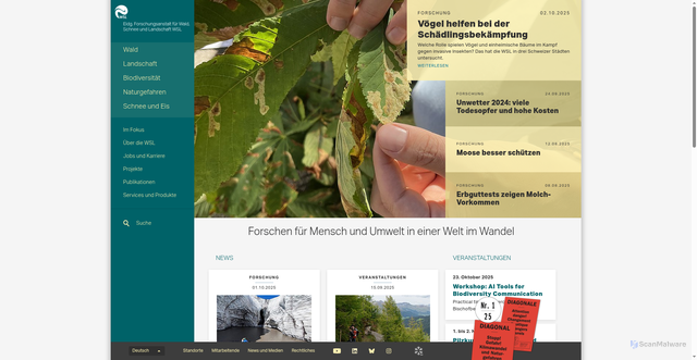 Security scan screenshot of https://www.wsl.ch/de/