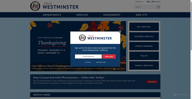 Security scan screenshot of https://www.westminster-ca.gov/