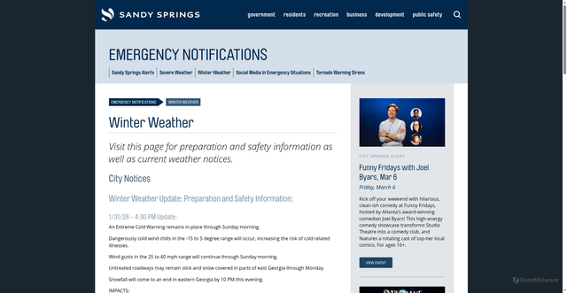 Security scan screenshot of https://www.sandyspringsga.gov/winterweather/