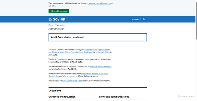 Security scan screenshot of https://www.gov.uk/government/organisations/audit-commission