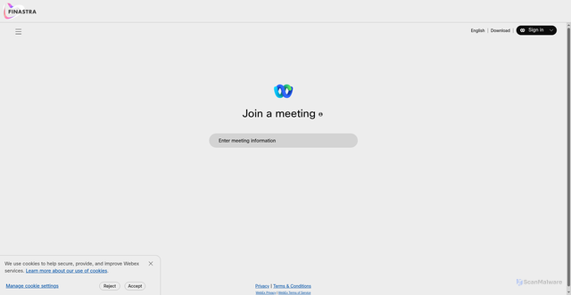 Security scan screenshot of https://finastrauk.webex.com