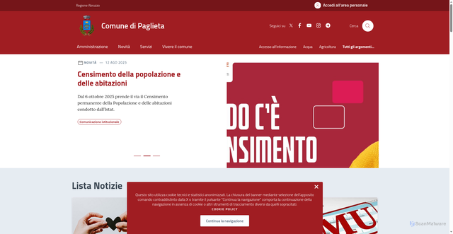 Security scan screenshot of https://comune.paglieta.ch.it/