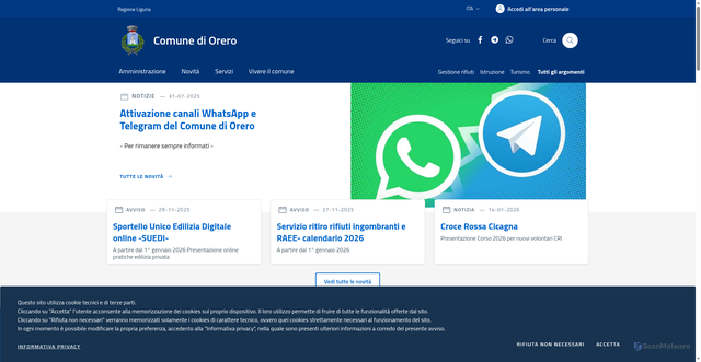 Security scan screenshot of https://www.comune.orero.ge.it/