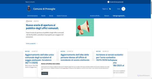 Security scan screenshot of https://www.comune.preseglie.bs.it/