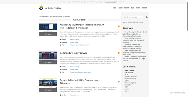 Security scan screenshot of https://www.lawserviceproviders.com/services/lawyers-and-law-firms/personal-injury/
