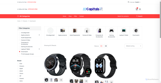 Security scan screenshot of https://1111capitals.com/product-category/smartwatch/