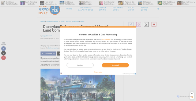 Security scan screenshot of https://ziggyknowsdisney.com/avengers-campus/