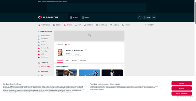 Security scan screenshot of https://www.flashscoreusa.com/player/anisimova-amanda/nwkutKbi/