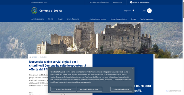 Security scan screenshot of https://www.comune.drena.tn.it/